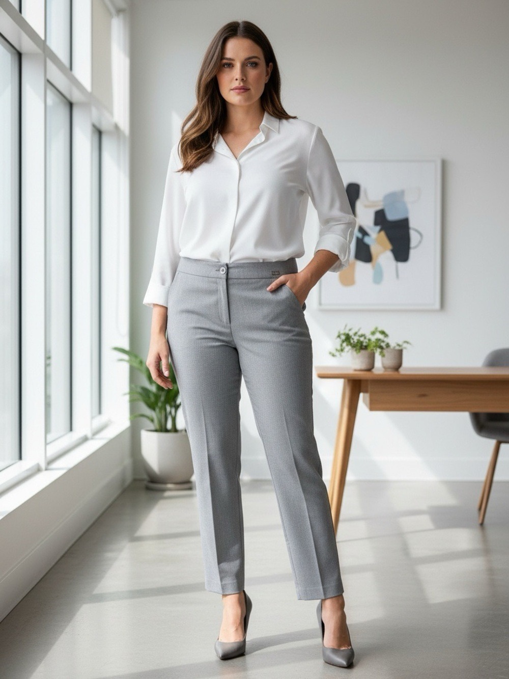 Badgley Mischka Light Gray Dress Pants - Classic Straight Leg Size 16